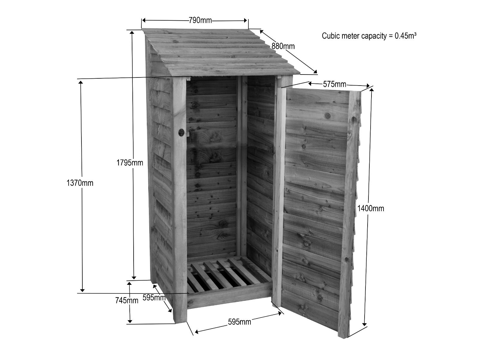 Wooden Log Store with Door W-79cm, H-126cm or 180cm, D-88cm - Brown Finish