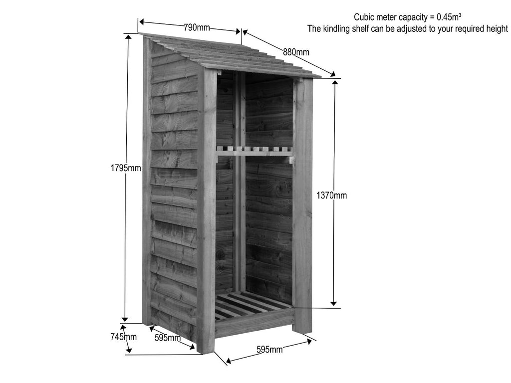 Wooden Log Store with Shelf W-79cm, H-126cm or 180cm, D-88cm