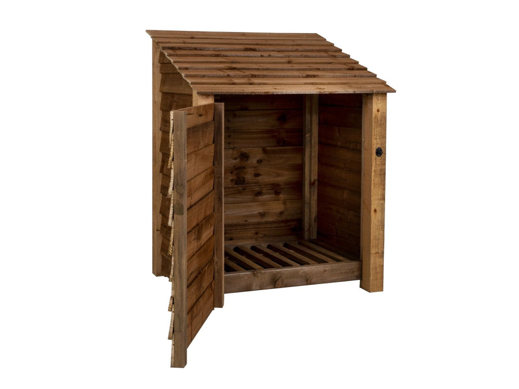 Wooden Log Store with Door W-99cm, H-126cm Or 180cm, D-88cm - Brown Finish