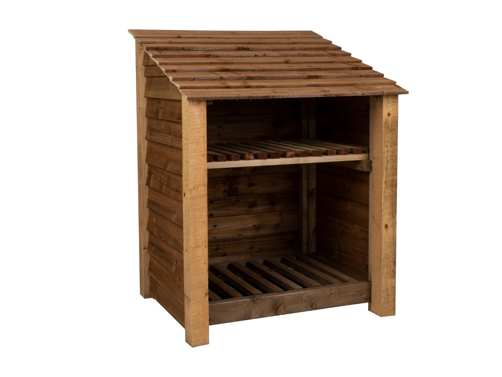 Wooden Log Store with Shelf W-99cm, H-126cm Or 180cm, D-88cm - Brown Finish
