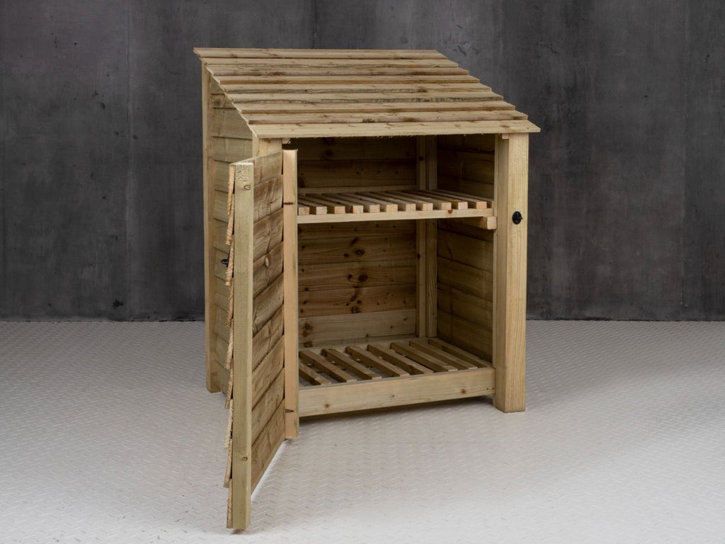 Wooden Log Store with Door and Shelf W-99cm, H-126cm Or 180cm, D-88cm
