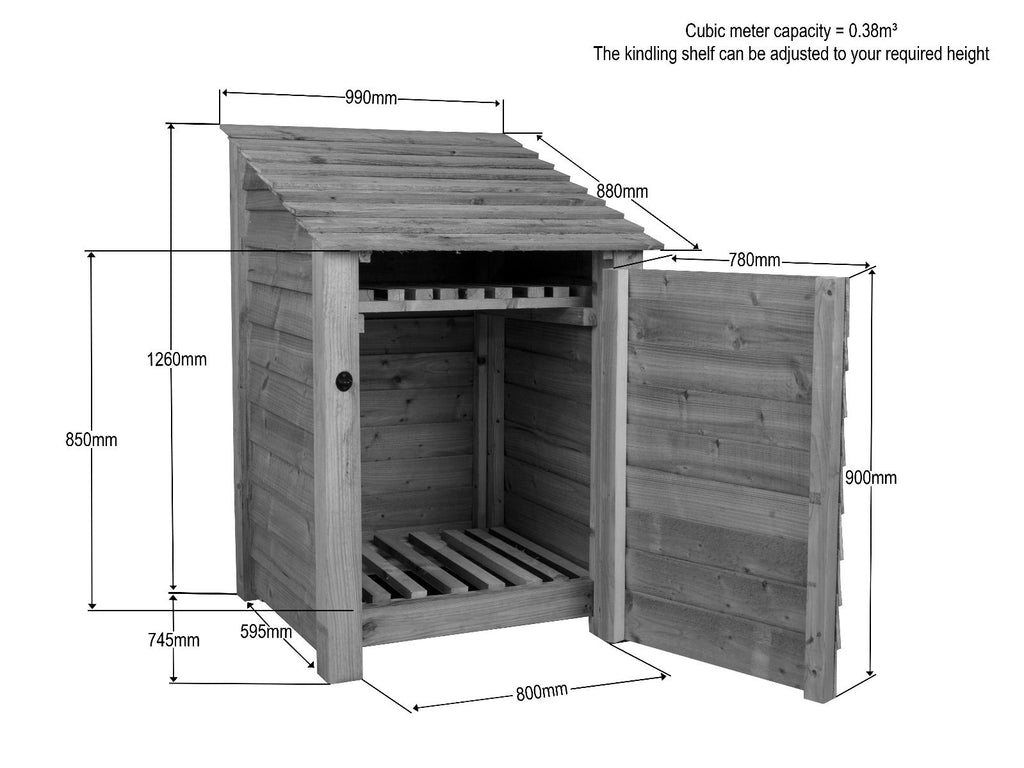 Wooden Garden Tool Storage with Shelf W-99cm, H-126cm or 180cm, D-88cm - Brown Finish