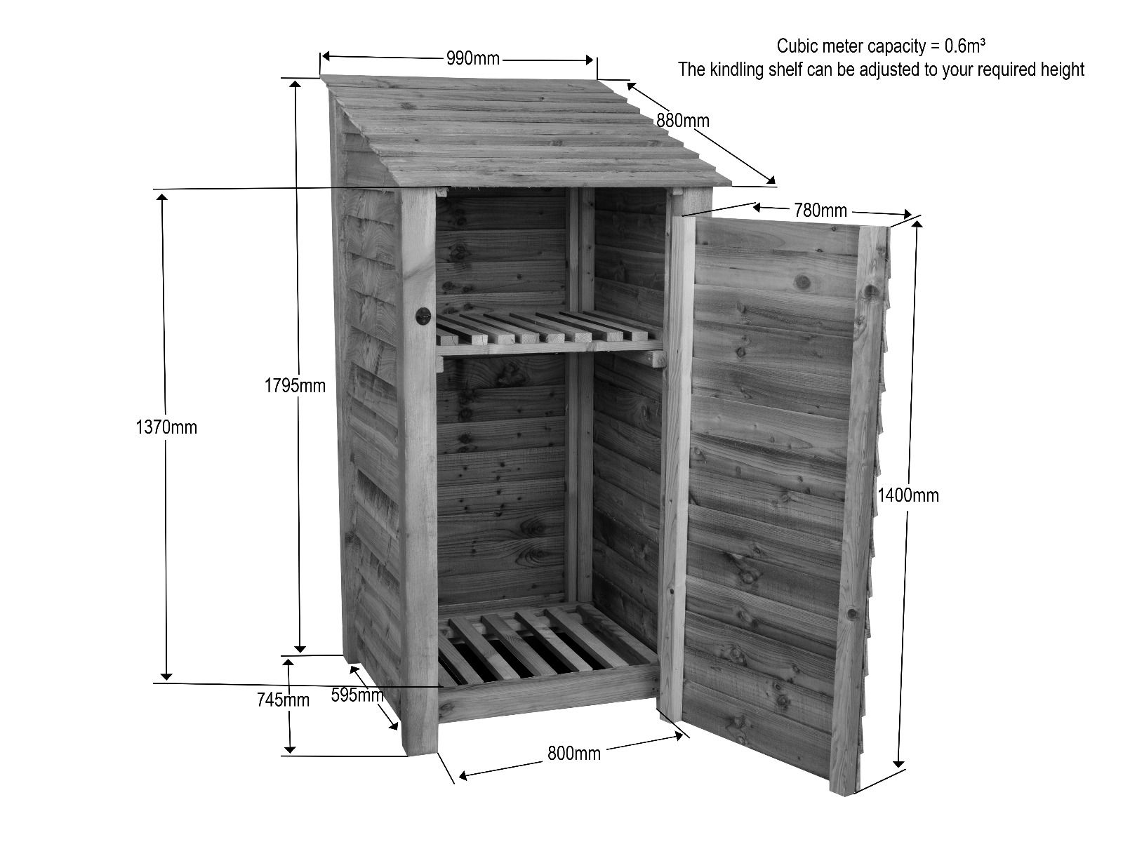 Wooden Garden Tool Storage with Shelf W-99cm, H-126cm or 180cm, D-88cm