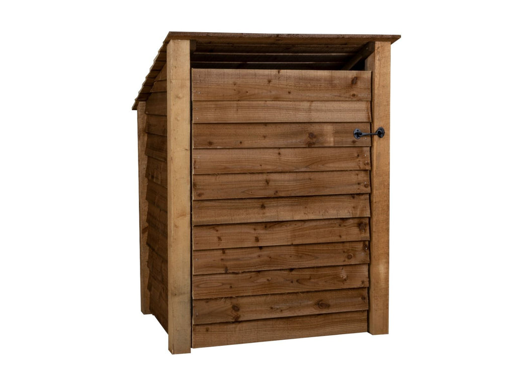 Wooden Log Store with Door (Roof Sloping Back) W-99cm, H-126cm Or 180cm, D-88cm - Brown Finish