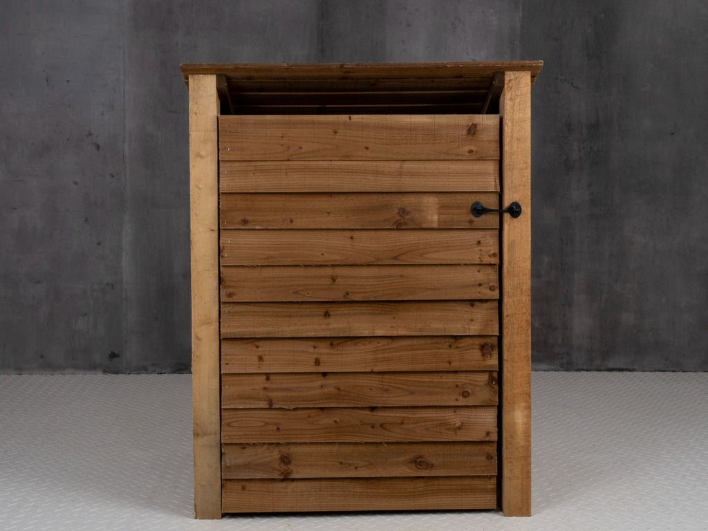 Wooden Log Store with Door and Shelf (Roof Sloping Back) W-99cm, H-126cm Or 180cm, D-88cm - Brown Finish