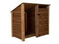 Wooden Garden Tool Storage (Roof Sloping Back) W-146cm, H-126cm or 180cm, D-88cm - Brown Finish