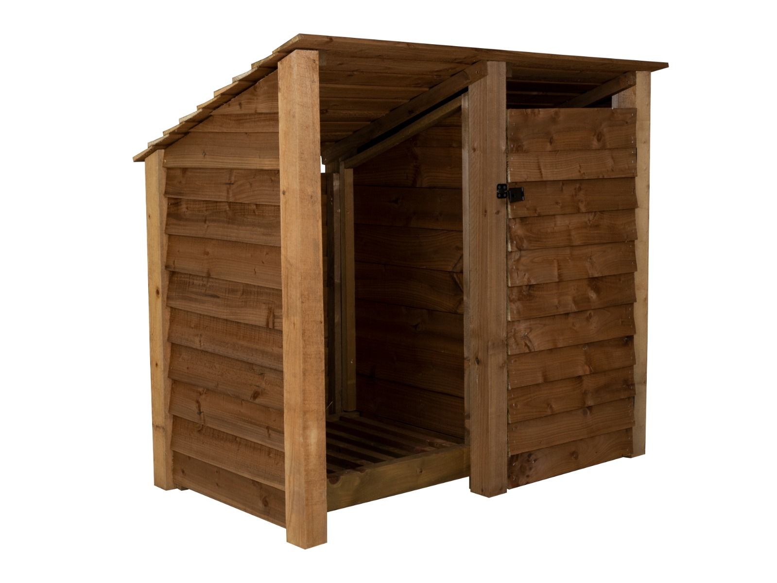 Wooden Garden Tool Storage (Roof Sloping Back) W-146cm, H-126cm or 180cm, D-88cm - Brown Finish