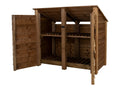 Wooden Log Store (Roof Sloping Back) with Door and Shelf W-146cm, H-126cm or 180cm, D-88cm - Brown Finish
