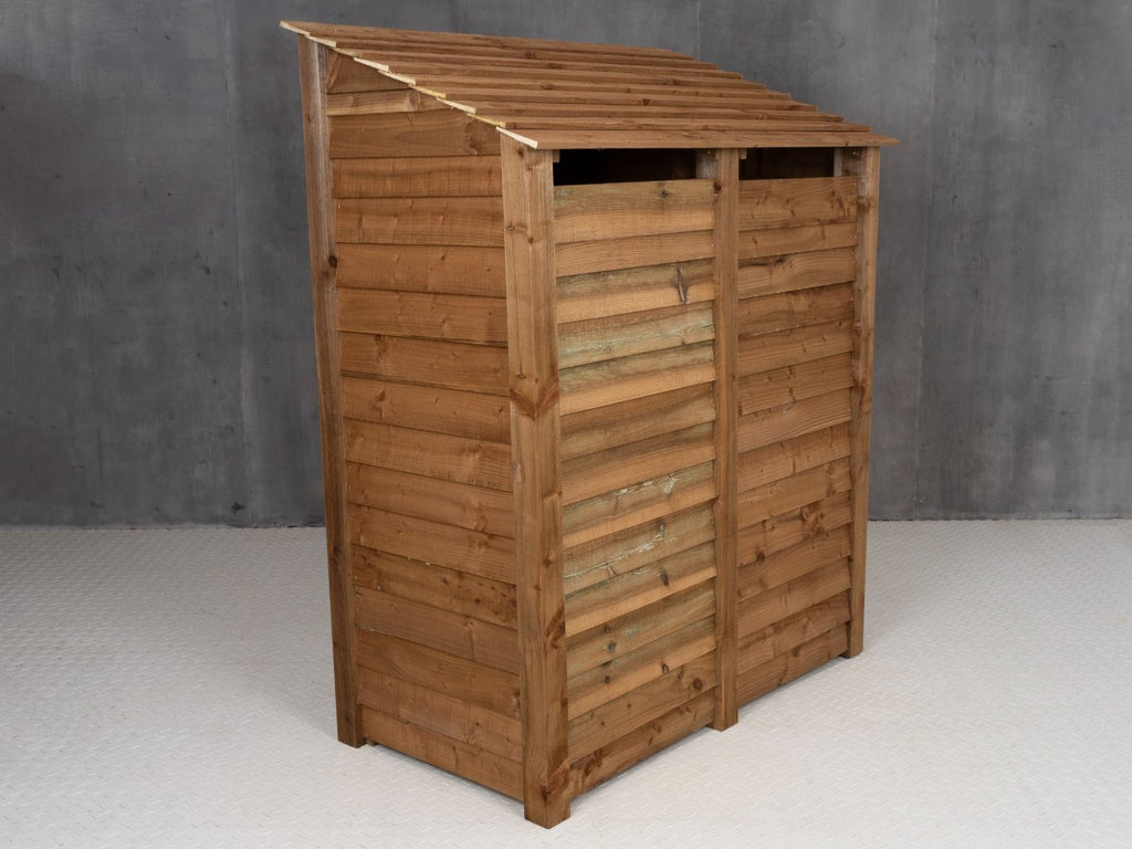 Wooden Log Store (Roof Sloping Back) W-146cm, H-126cm or 180cm, D-88cm - Brown Finish