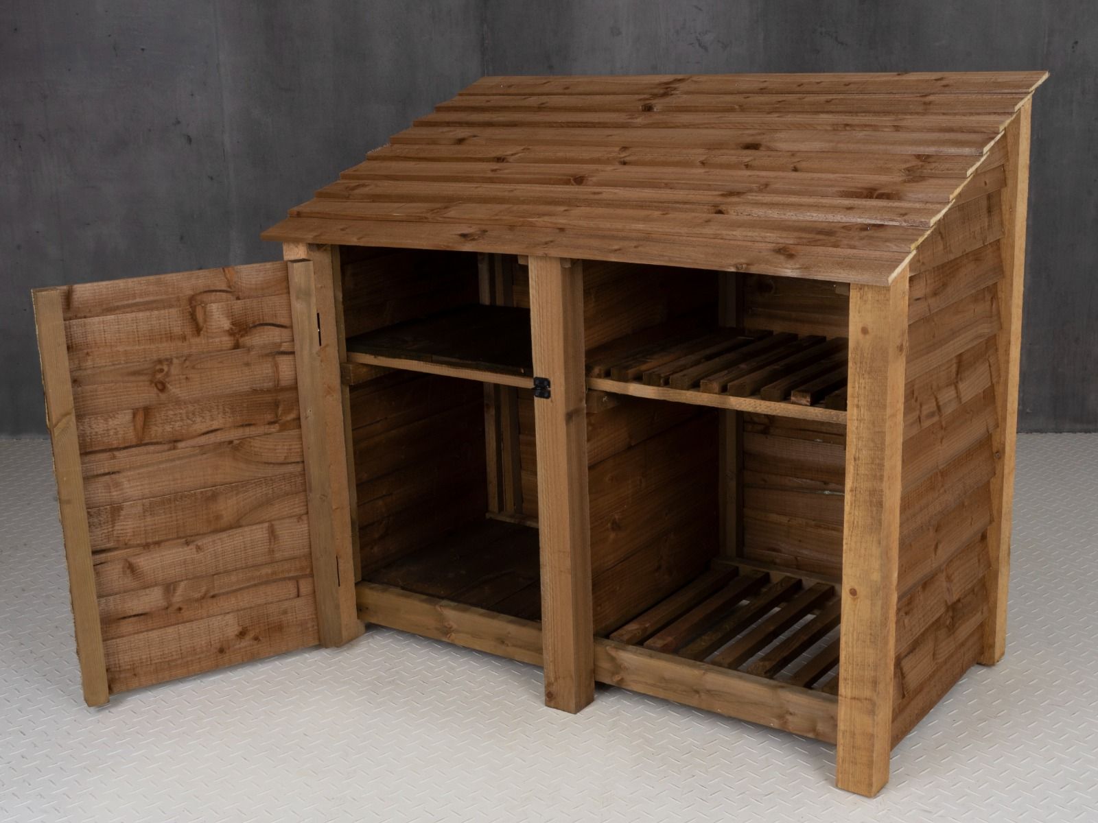 Wooden Garden Tool Storage with Shelf W-146cm, H-126cm or 180cm, D-88cm - Brown Finish