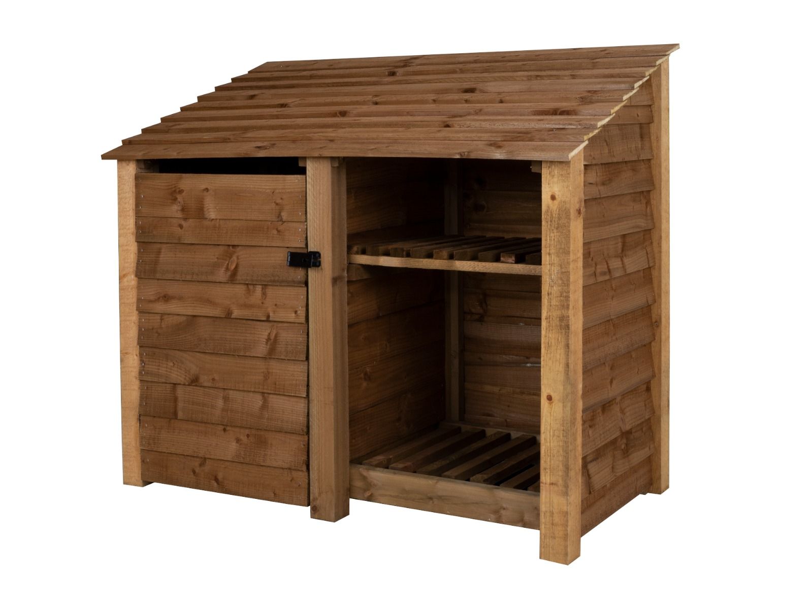 Wooden Garden Tool Storage with Shelf W-146cm, H-126cm or 180cm, D-88cm - Brown Finish