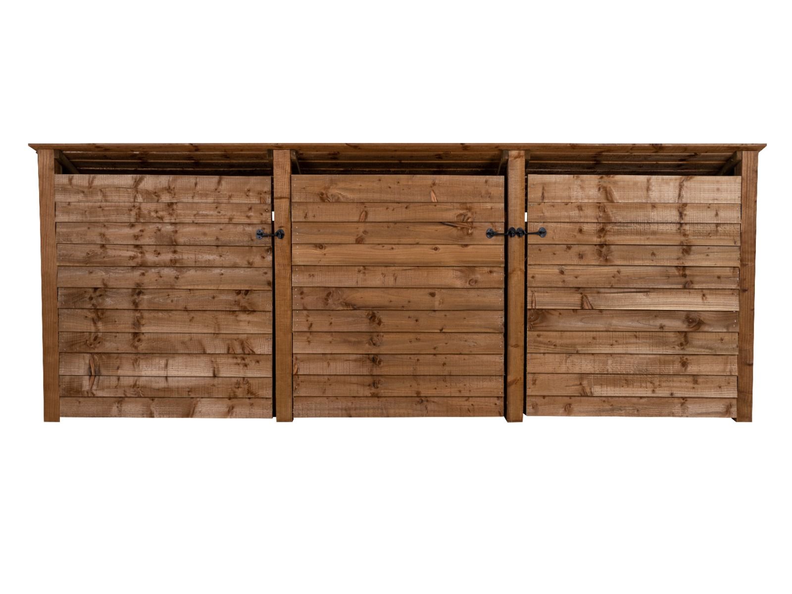 Wooden Log Store (Roof Sloping Back) with Doors and Shelf W-335cm, H-126cm or 180cm, D-88cm - Brown Finish