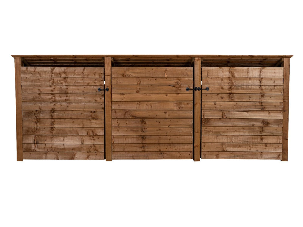 Wooden Log Store (Roof Sloping Back) with Doors W-335cm, H-126cm or 180cm, D-88cm - Brown Finish