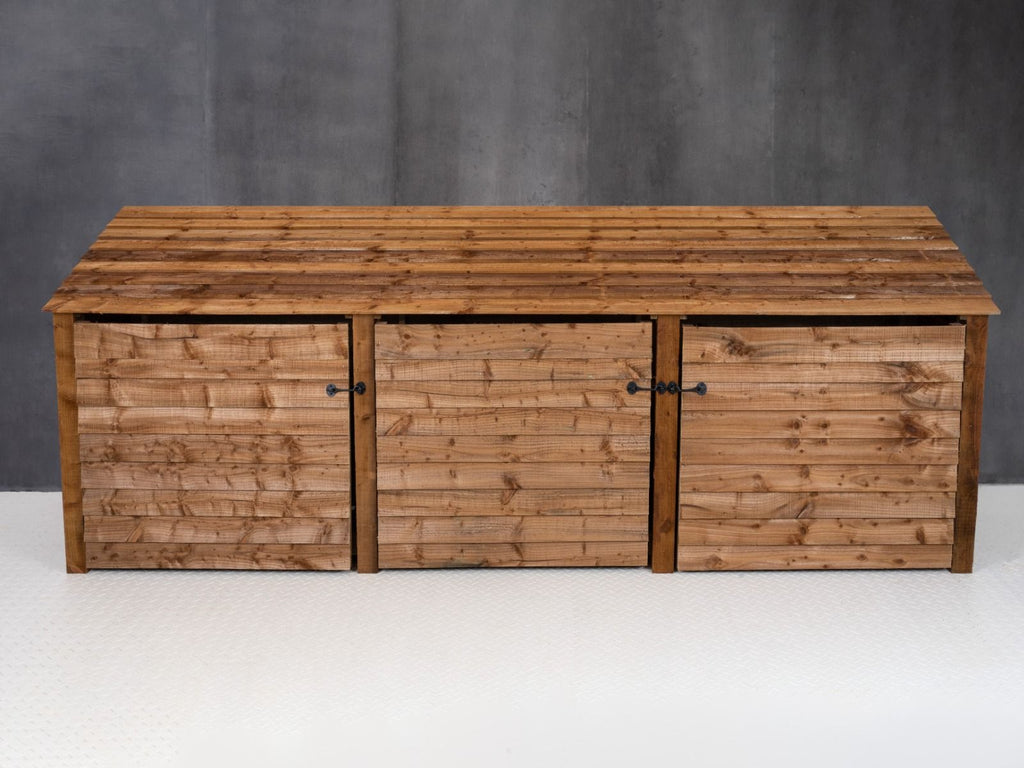 Wooden Log Store with Doors W-335cm, H-126cm or 180cm, D-88cm - Brown Finish