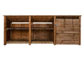 Wooden Garden Tool Storage (Roof Sloping Back) with Shelf W-335cm, H-126cm or 180cm, D-88cm - Brown Finish