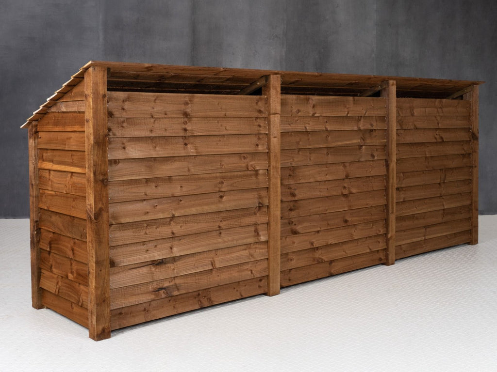 Wooden Garden Tool Storage with Shelf W-335cm, H-126cm or 180cm, D-88cm - Brown Finish