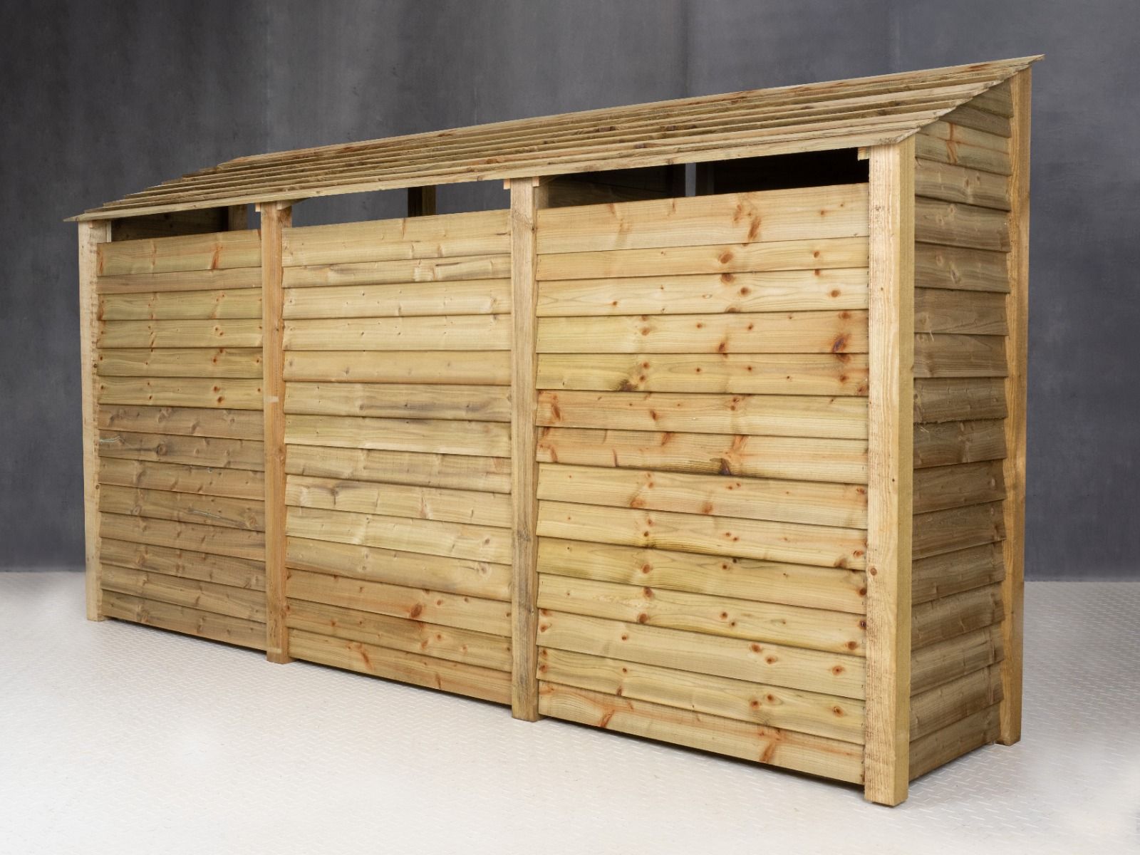 Wooden Log Store (Roof Sloping Back) with Doors and Shelf W-335cm, H-126cm or 180cm, D-88cm