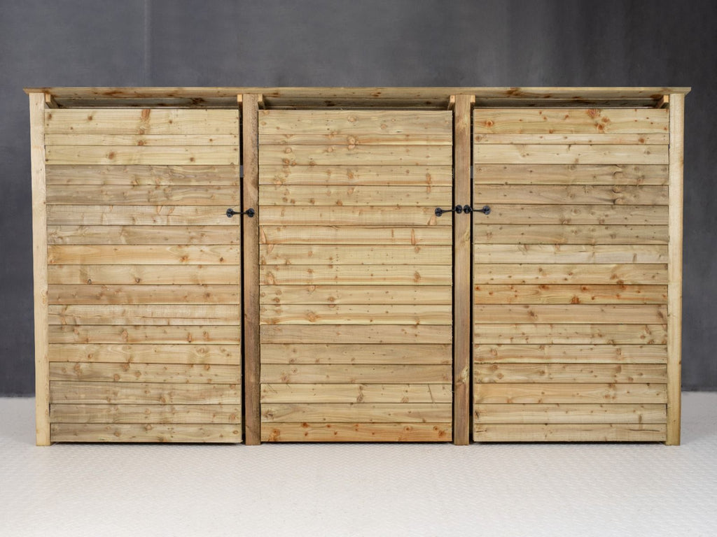 Wooden Log Store (Roof Sloping Back) with Doors and Shelf W-335cm, H-126cm or 180cm, D-88cm