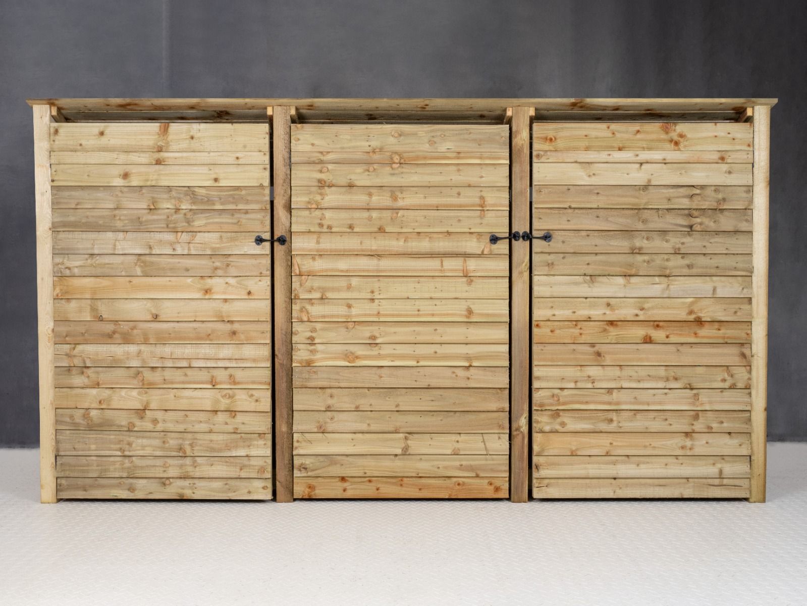 Wooden Log Store (Roof Sloping Back) with Doors and Shelf W-335cm, H-126cm or 180cm, D-88cm