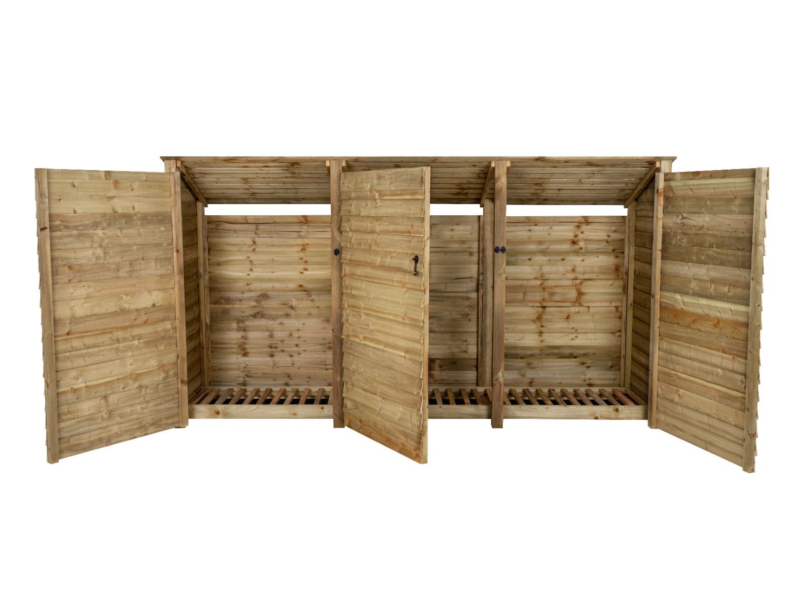 Wooden Log Store (Roof Sloping Back) with Doors W-335cm, H-126cm or 180cm, D-88cm