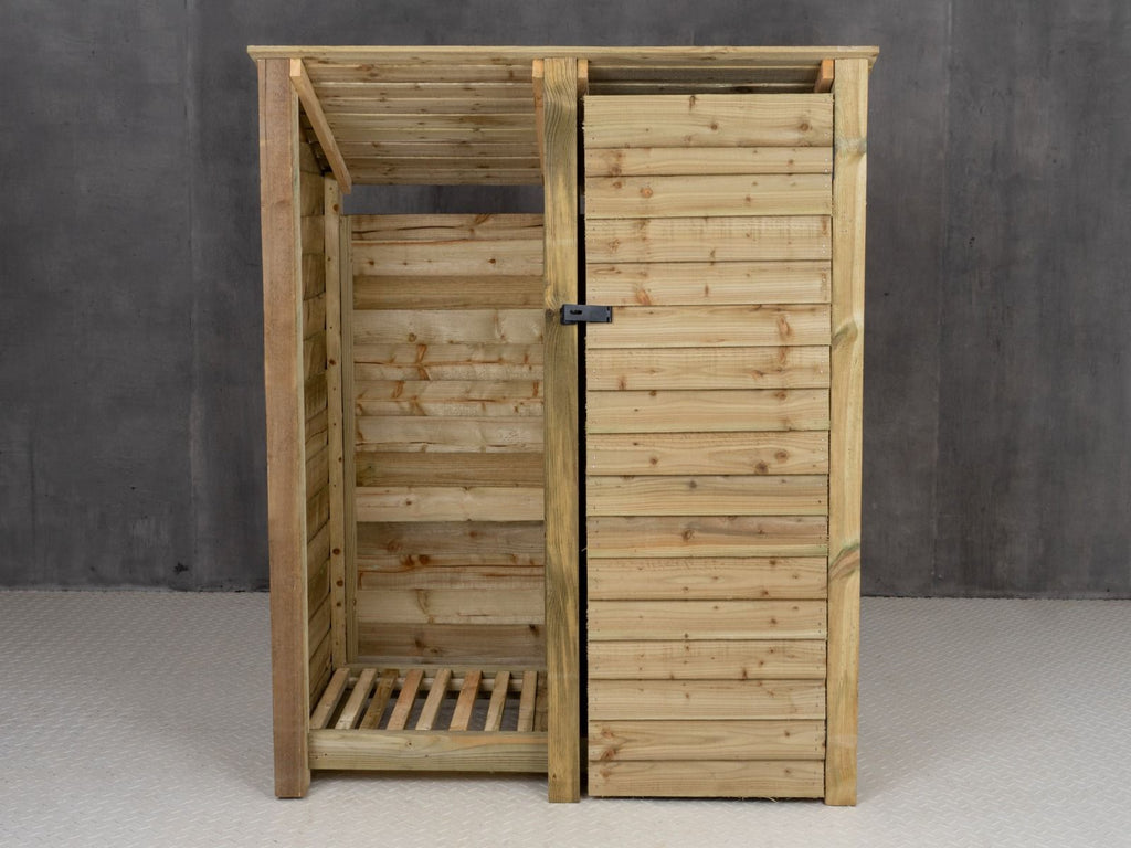 Wooden Garden Tool Storage (Roof Sloping Back) W-146cm, H-126cm or 180cm, D-88cm