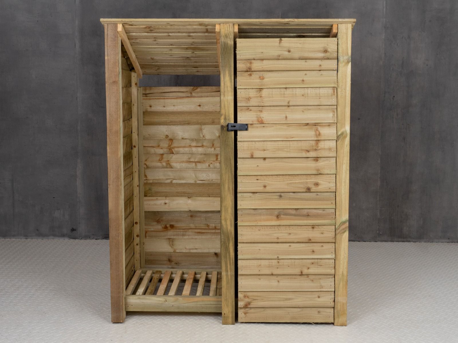 Wooden Garden Tool Storage (Roof Sloping Back) W-146cm, H-126cm or 180cm, D-88cm