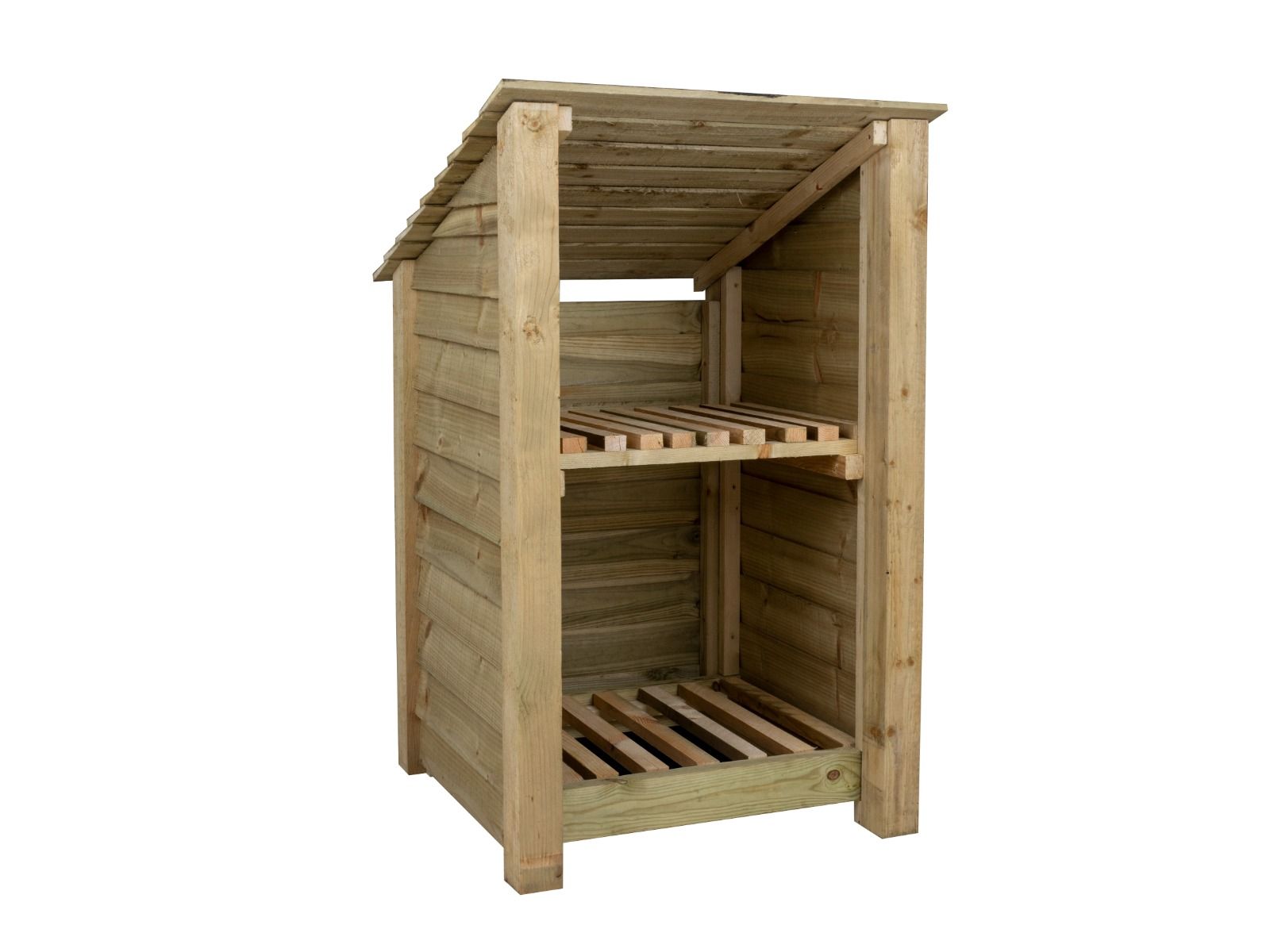 Wooden Log Store with Shelf (Roof Sloping Back) W-79cm, H-126cm or 180cm, D-88cm