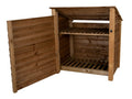 Wooden Log Store (Roof Sloping Back) with Door and Shelf W-119cm, H-126cm or 180cm, D-88cm - Brown Finish