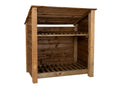 Wooden Log Store (Roof Sloping Back) with Shelf W-119cm, H-126cm or 180cm, D-88cm - Brown Finish