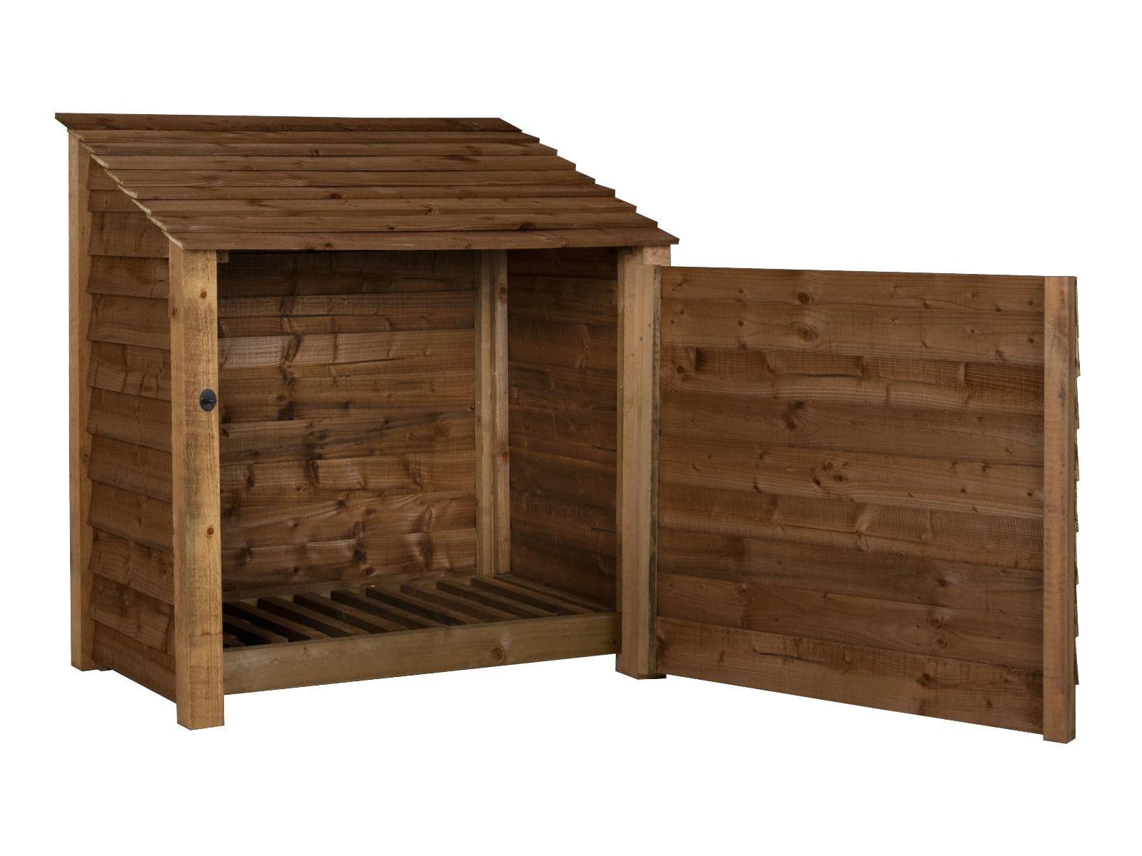 Wooden Log Store with Door W-119cm, H-126cm or 180cm, D-88cm - Brown Finish