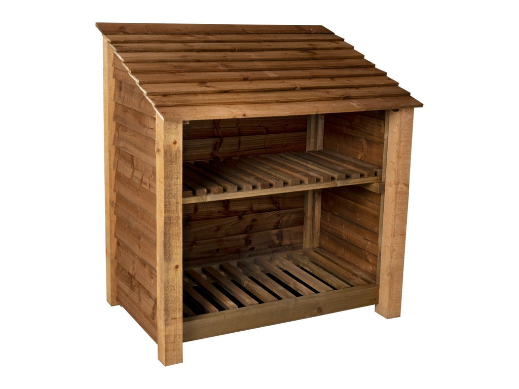 Wooden Log Store with Shelf W-119cm, H-126cm or 180cm, D-88cm - Brown Finish