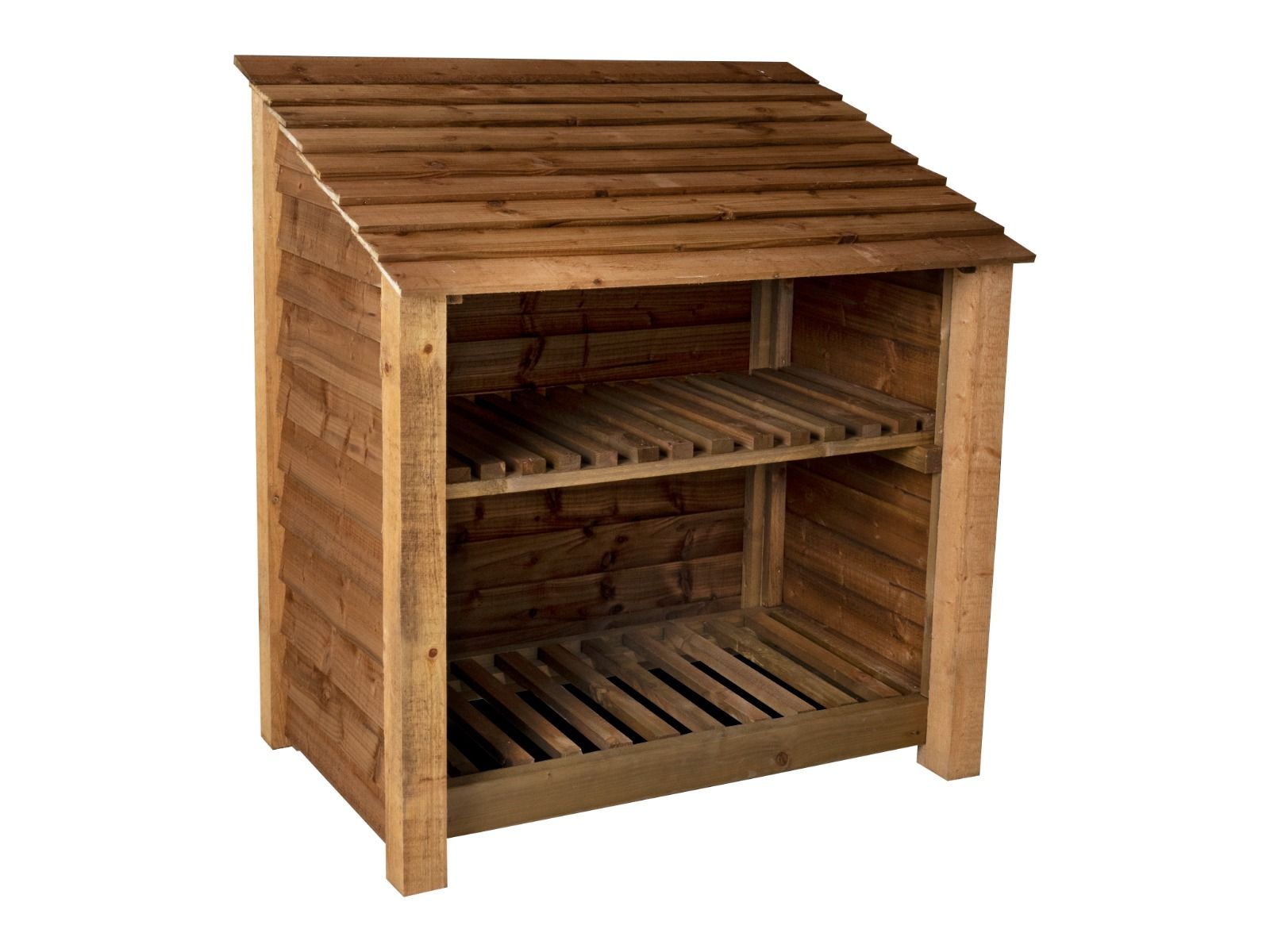 Wooden Log Store with Shelf W-119cm, H-126cm or 180cm, D-88cm - Brown Finish