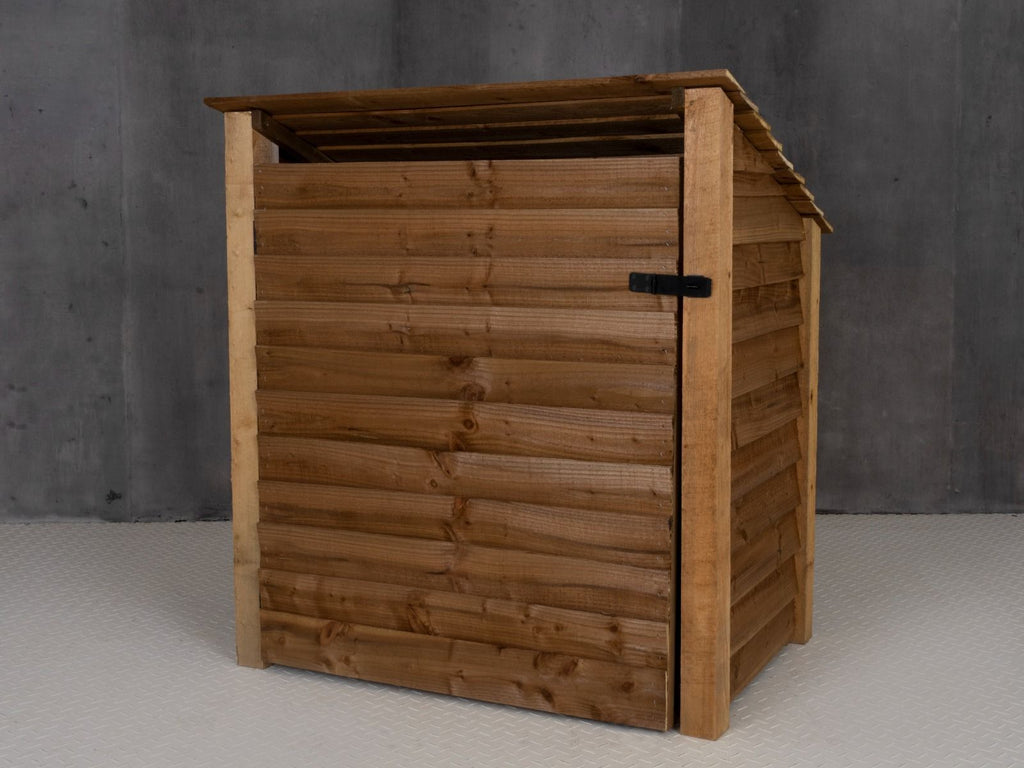 Wooden Garden Tool Storage (Roof Sloping Back) W-119cm, H-126cm or 180cm, D-88cm - Brown Finish