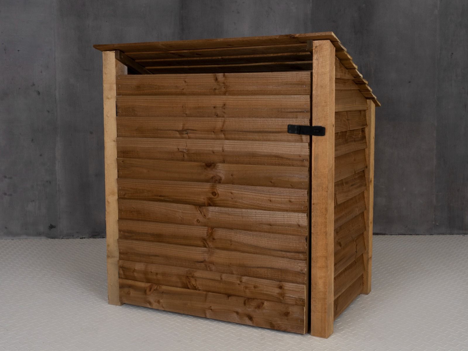 Wooden Garden Tool Storage (Roof Sloping Back) W-119cm, H-126cm or 180cm, D-88cm - Brown Finish