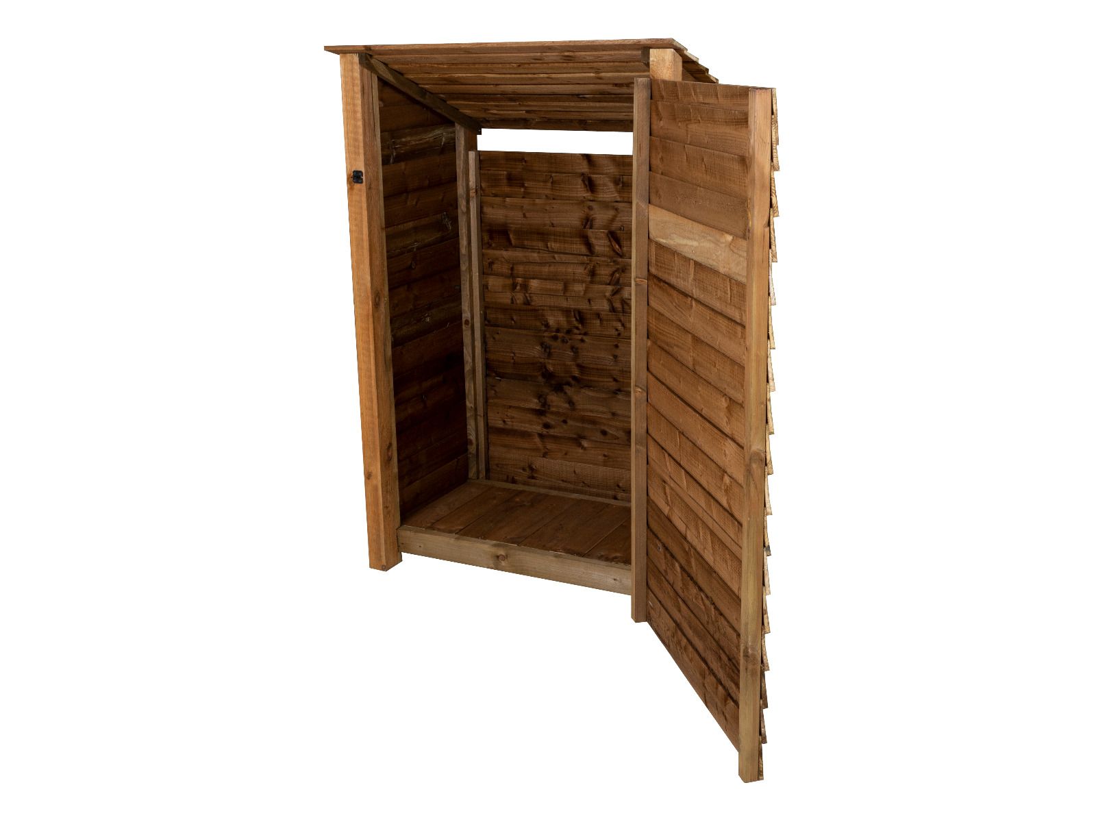 Wooden Garden Tool Storage (Roof Sloping Back) W-119cm, H-126cm or 180cm, D-88cm - Brown Finish