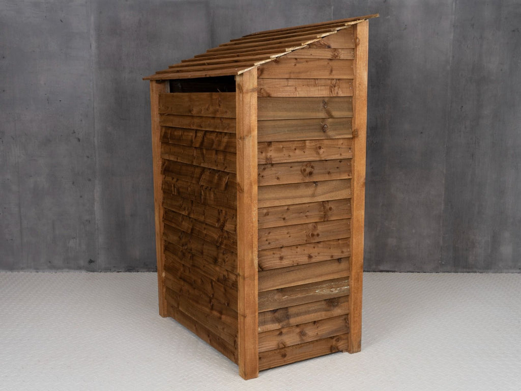 Wooden Garden Tool Storage (Roof Sloping Back) W-119cm, H-126cm or 180cm, D-88cm - Brown Finish