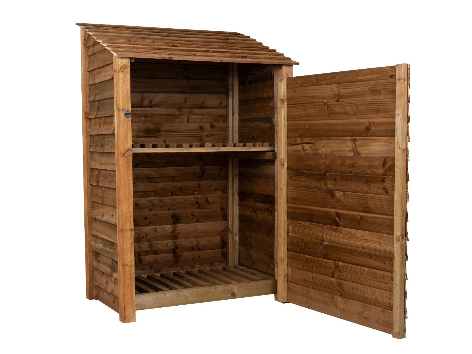 Wooden Log Store with Door and Shelf W-119cm, H-126cm or 180cm, D-88cm - Brown Finish