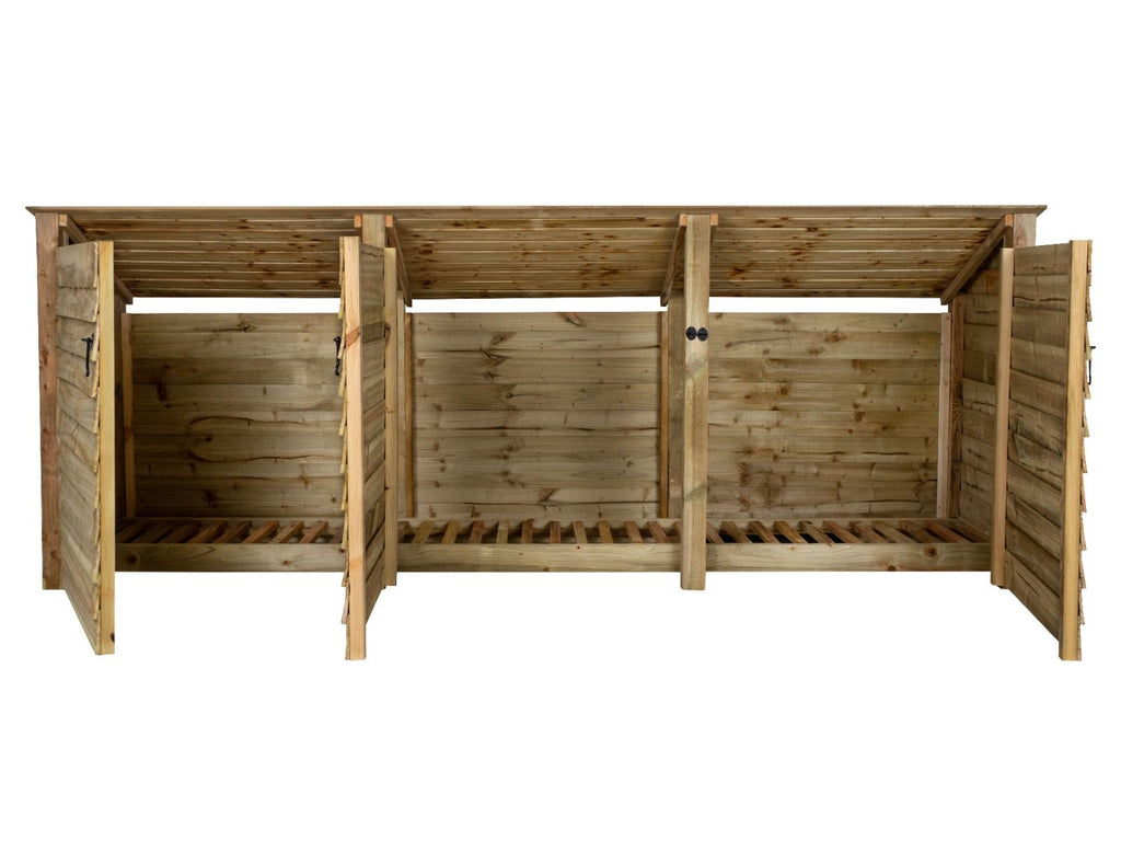 Wooden Log Store (Roof Sloping Back) with Doors W-335cm, H-126cm or 180cm, D-88cm