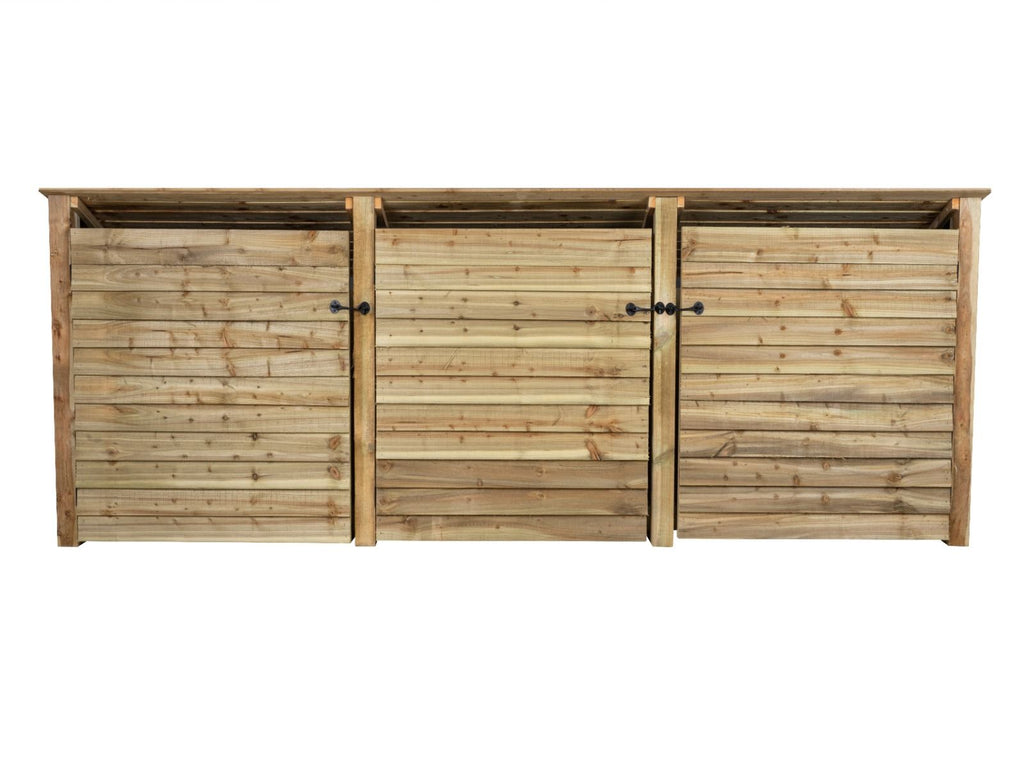 Wooden Log Store (Roof Sloping Back) with Doors W-335cm, H-126cm or 180cm, D-88cm