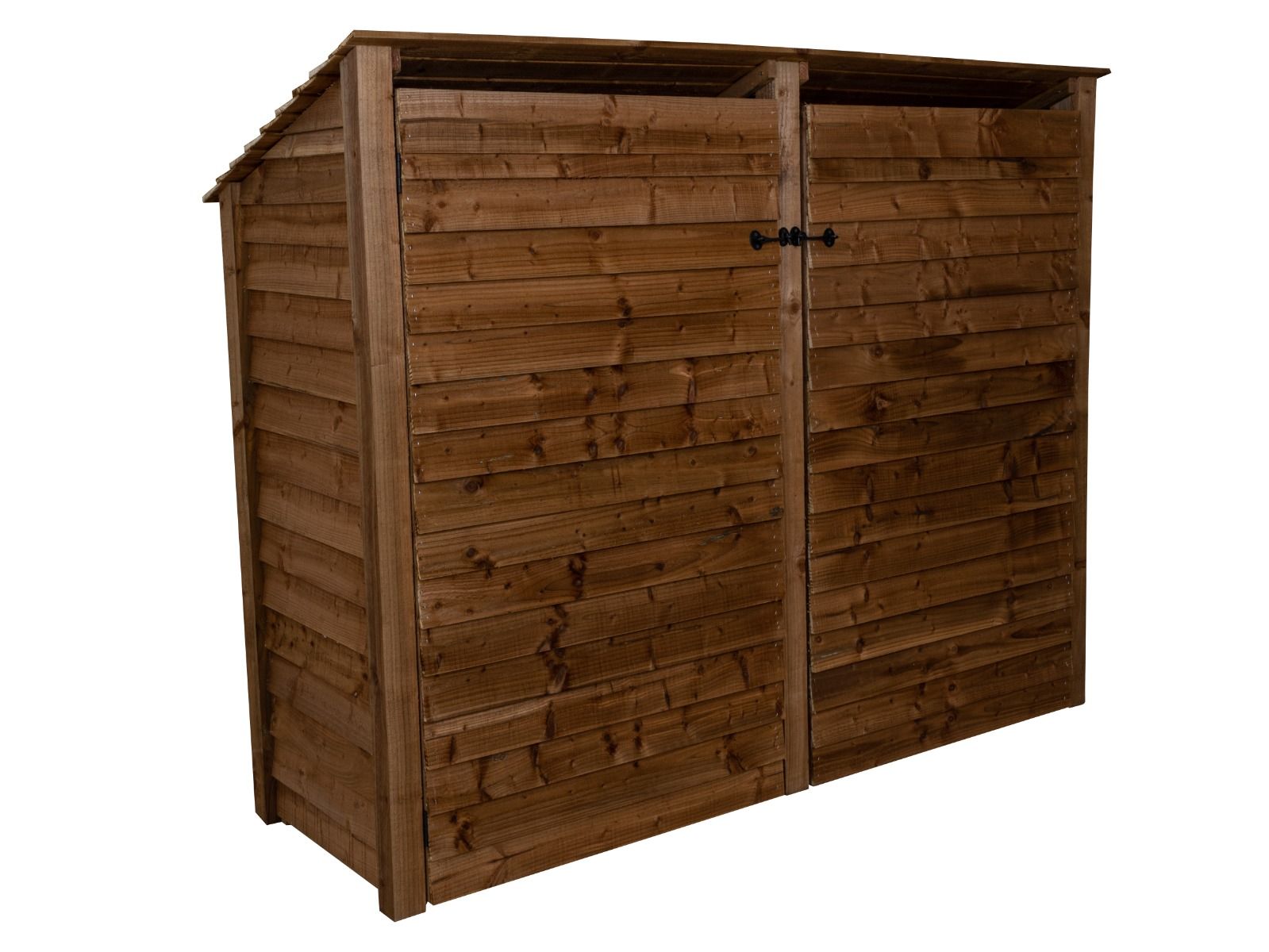 Wooden Log Store (Roof Sloping Back) with Doors W-227cm, H-126cm or 180cm, D-88cm - Brown Finish