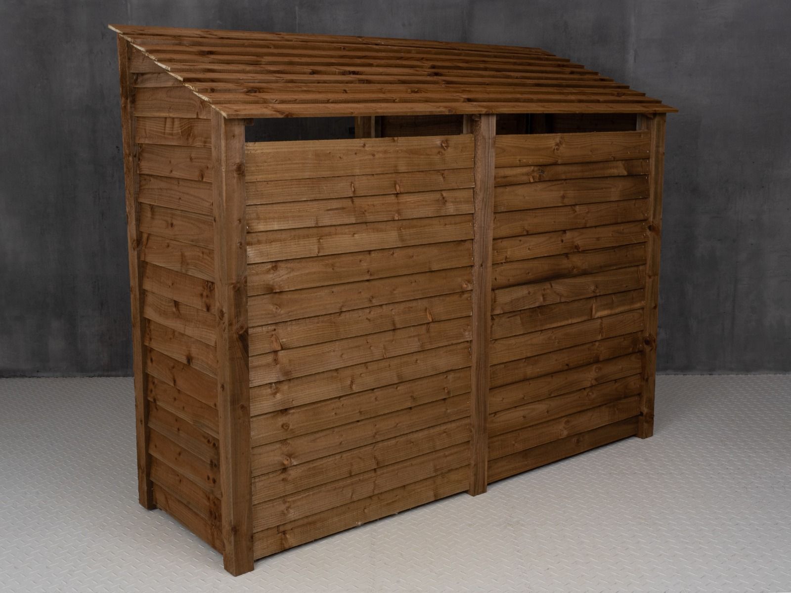 Wooden Log Store (Roof Sloping Back) with Doors W-227cm, H-126cm or 180cm, D-88cm - Brown Finish