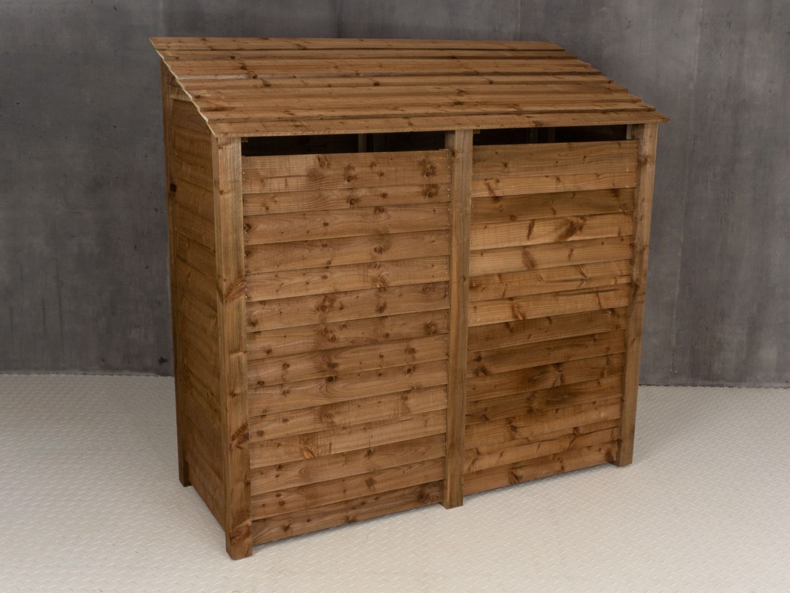 Wooden Log Store (Roof Sloping Back) with Shelf W-187cm, H-126cm or 180cm, D-88cm - Brown Finish