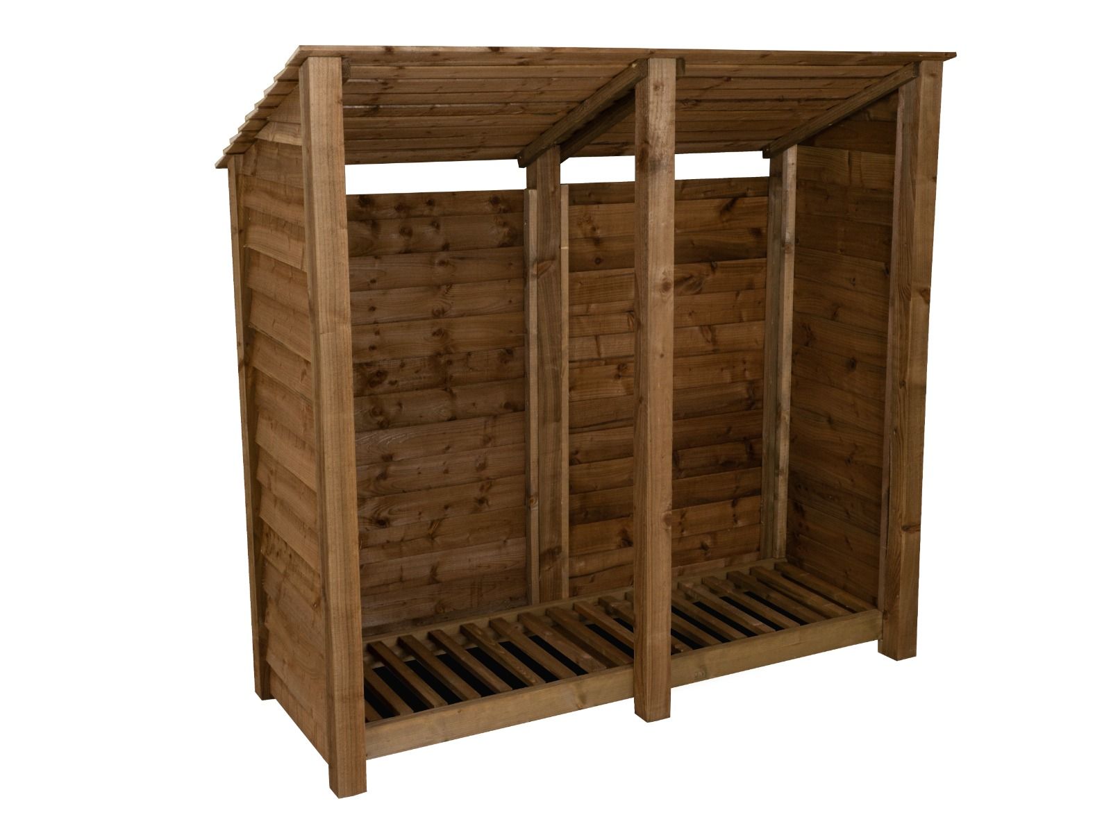 Wooden Log Store (Roof Sloping Back) W-187cm, H-126cm or 180cm, D-88cm - Brown Finish