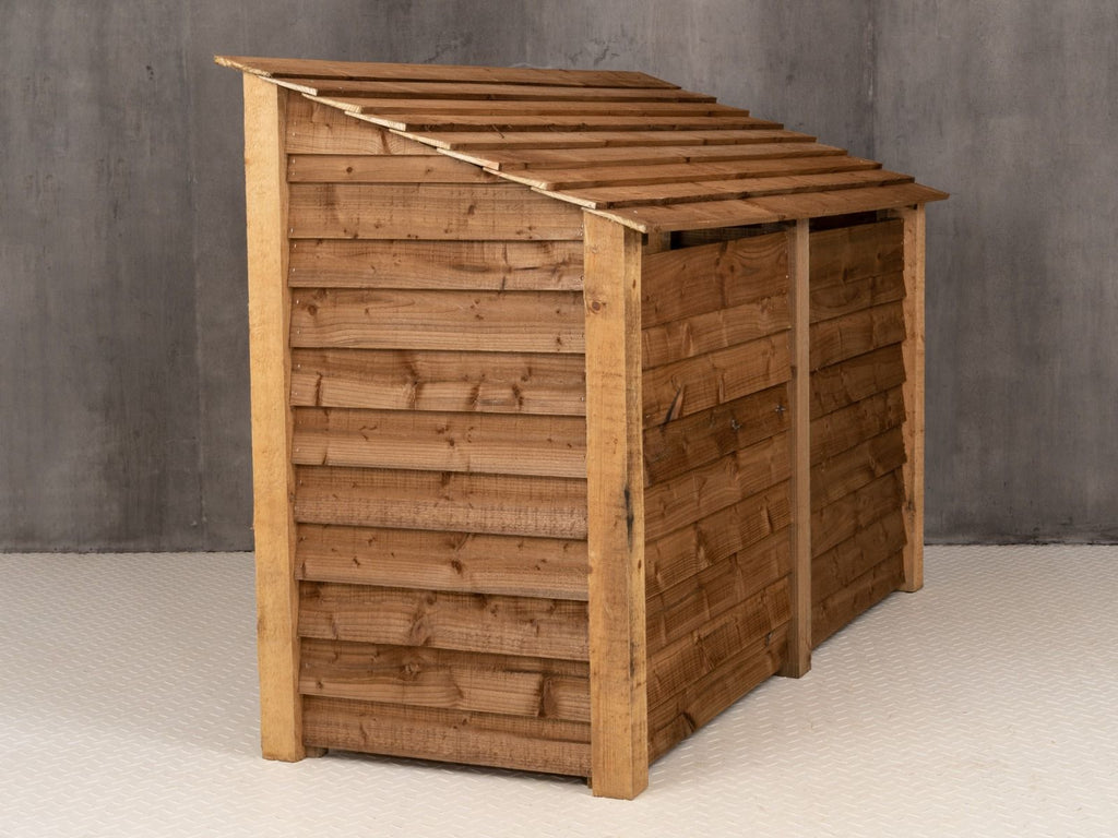 Wooden Log Store (Roof Sloping Back) with Doors W-187cm, H-126cm or 180cm, D-88cm - Brown Finish