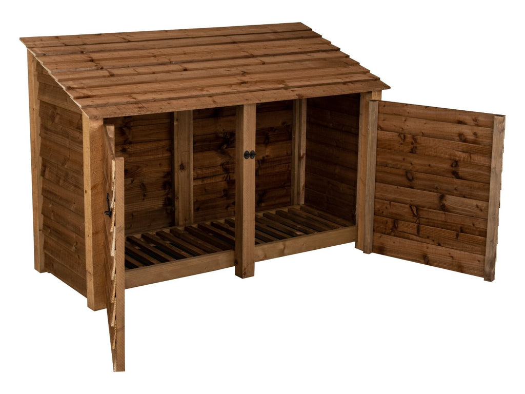 Wooden Log Store with Doors W-187cm, H-126cm or 180cm, D-88cm - Brown Finish
