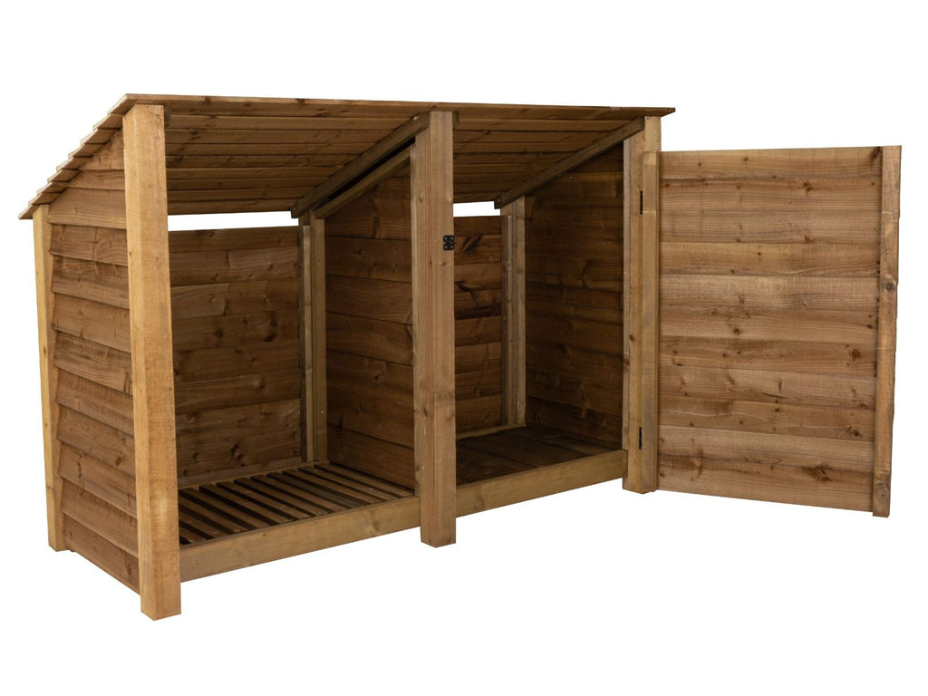 Wooden Garden Tool Storage (Roof Sloping Back) W-187cm, H-126cm or 180cm, D-88cm - Brown Finish