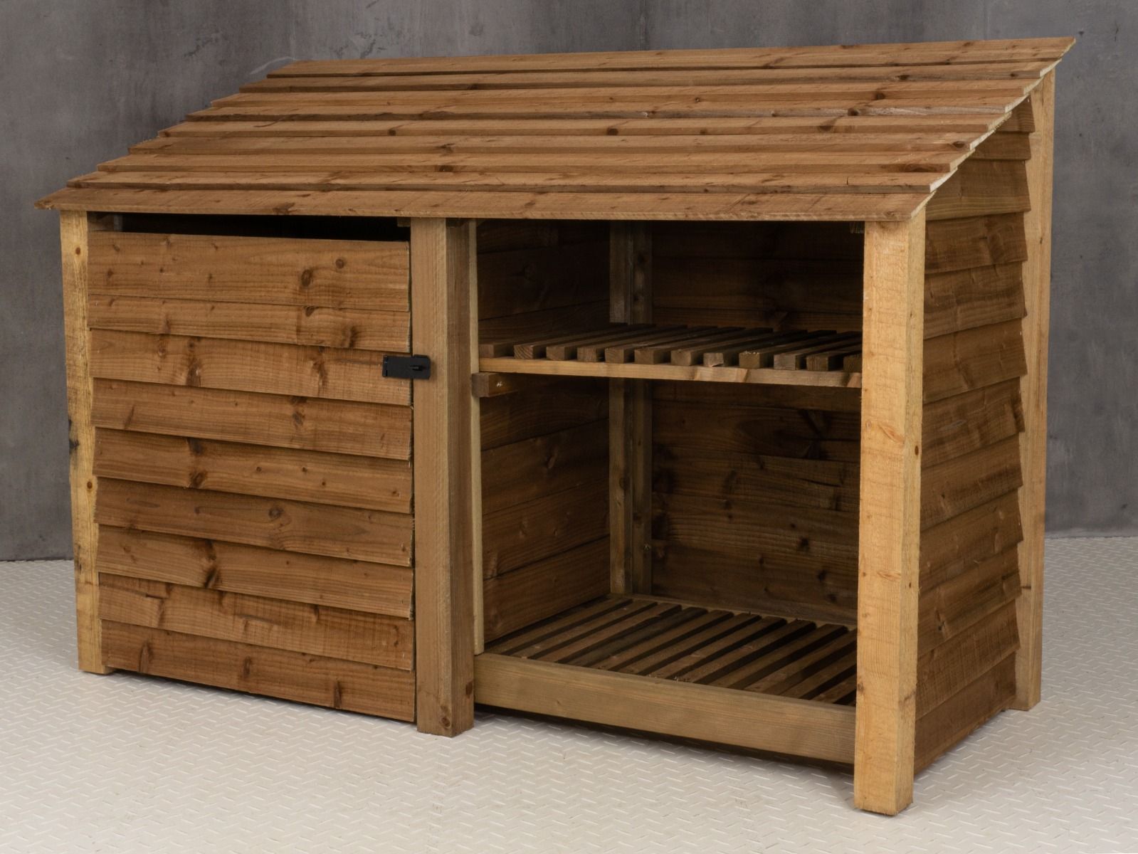 Wooden Garden Tool Storage with Shelf W-187cm, H-126cm or 180cm, D-88cm - Brown Finish
