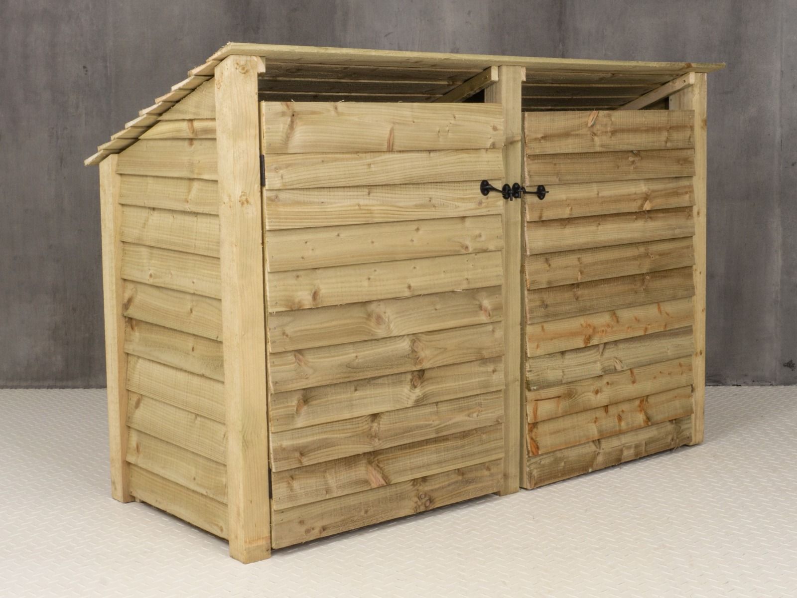 Wooden Log Store (Roof Sloping Back) with Doors and Shelf W-187cm, H-126cm or 180cm, D-88cm