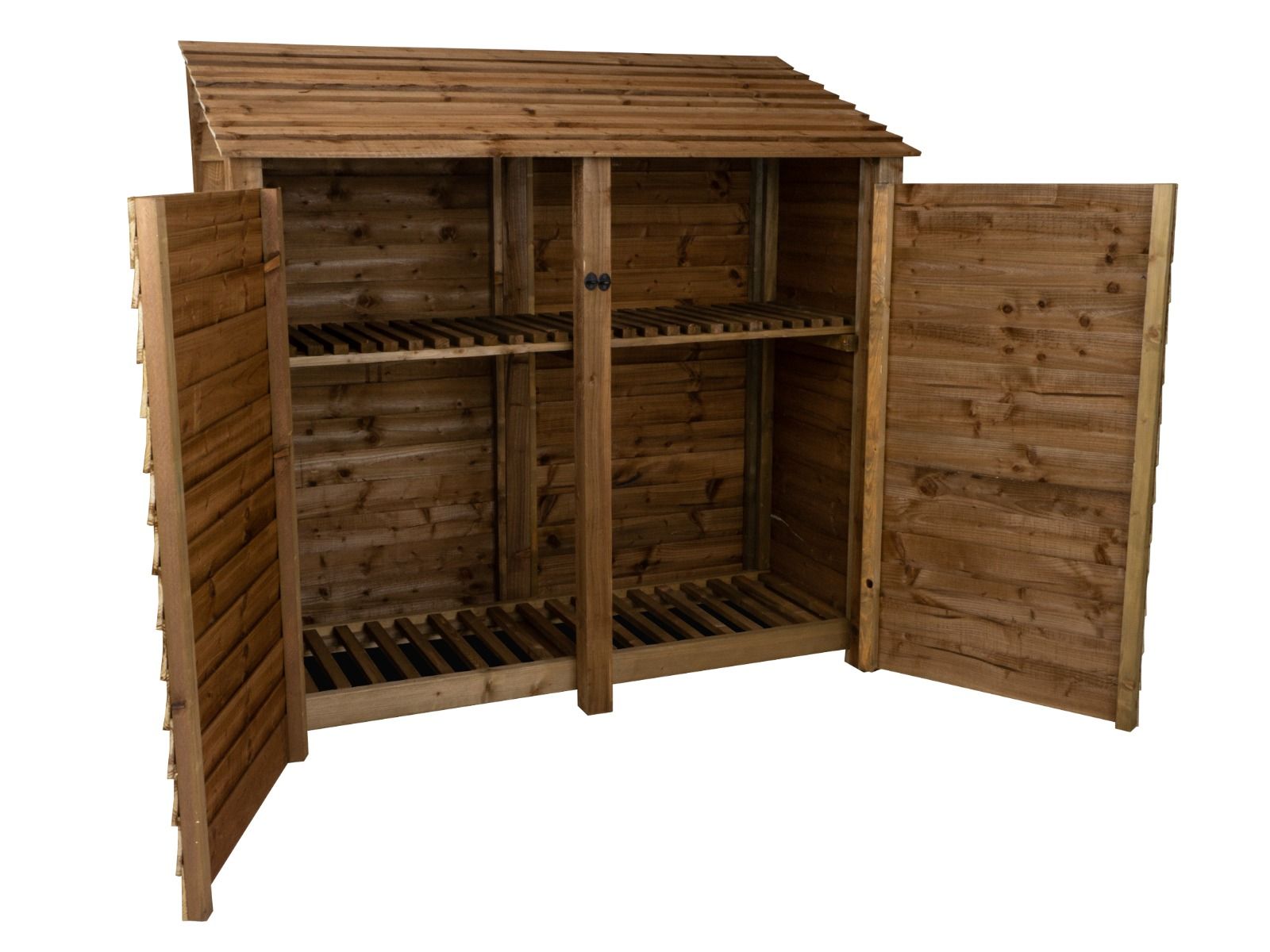 Wooden Log Store with Doors and Shelf W-187cm, H-126cm or 180cm, D-88cm - Brown Finish