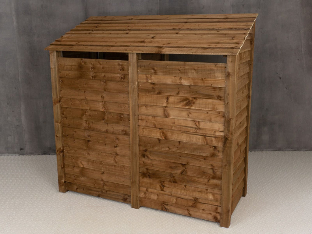 Wooden Garden Tool Storage (Roof Sloping Back) with Shelf W-187cm, H-126cm or 180cm, D-88cm - Brown Finish